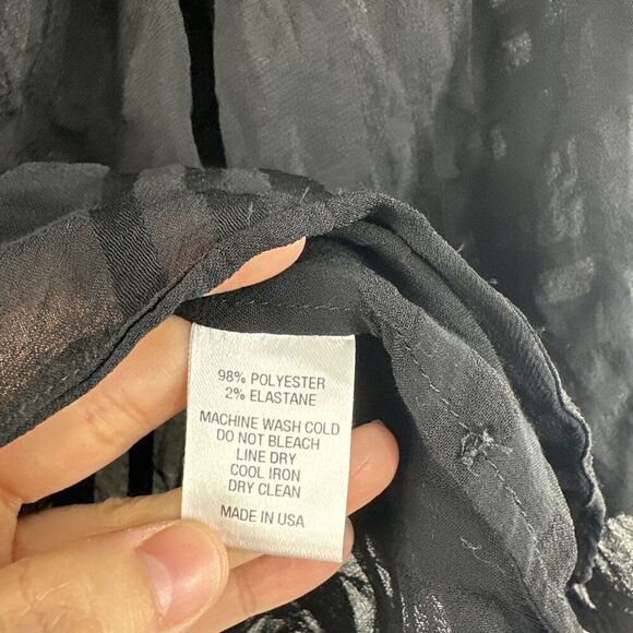 Pearl By Lela Rose Sheer Black Windowpane 3/4 Peasant Top Womens Size M - Picture 10 of 13